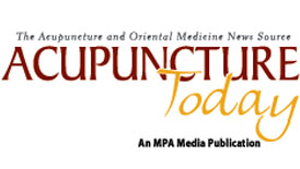 Acupuncture today logo with a red and yellow font.