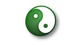 A green and white ying yang symbol on top of a white background.